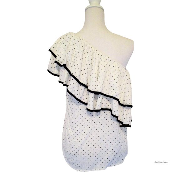 🔴 Ro & De Polka Dote One Shoulder Ruffled Top New with Tags CLEARANCE 🔴 - Picture 10 of 13